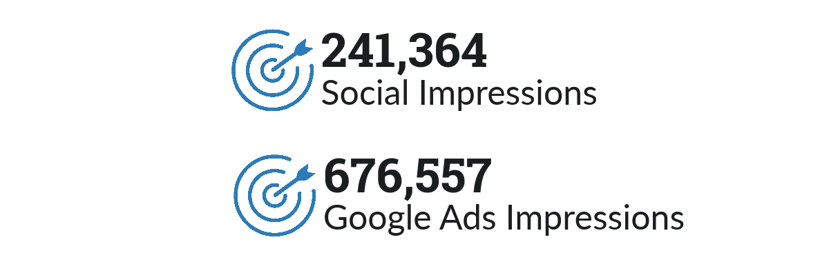 Social impressions: 241,364  Google Ads impressions: 676,557