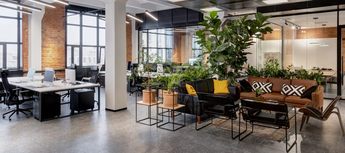 Modern loft office interior with furniture